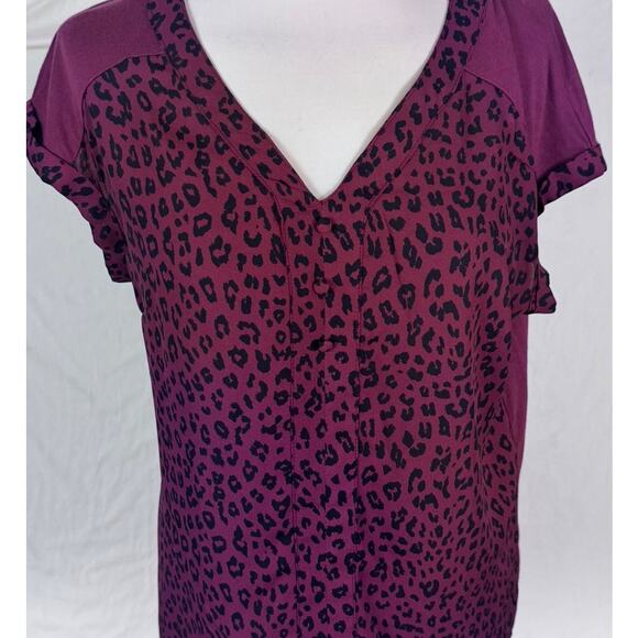 Fortune + Ivy Medium Cap Sleeve Top Animal Print Burgundy Red - Picture 2 of 8